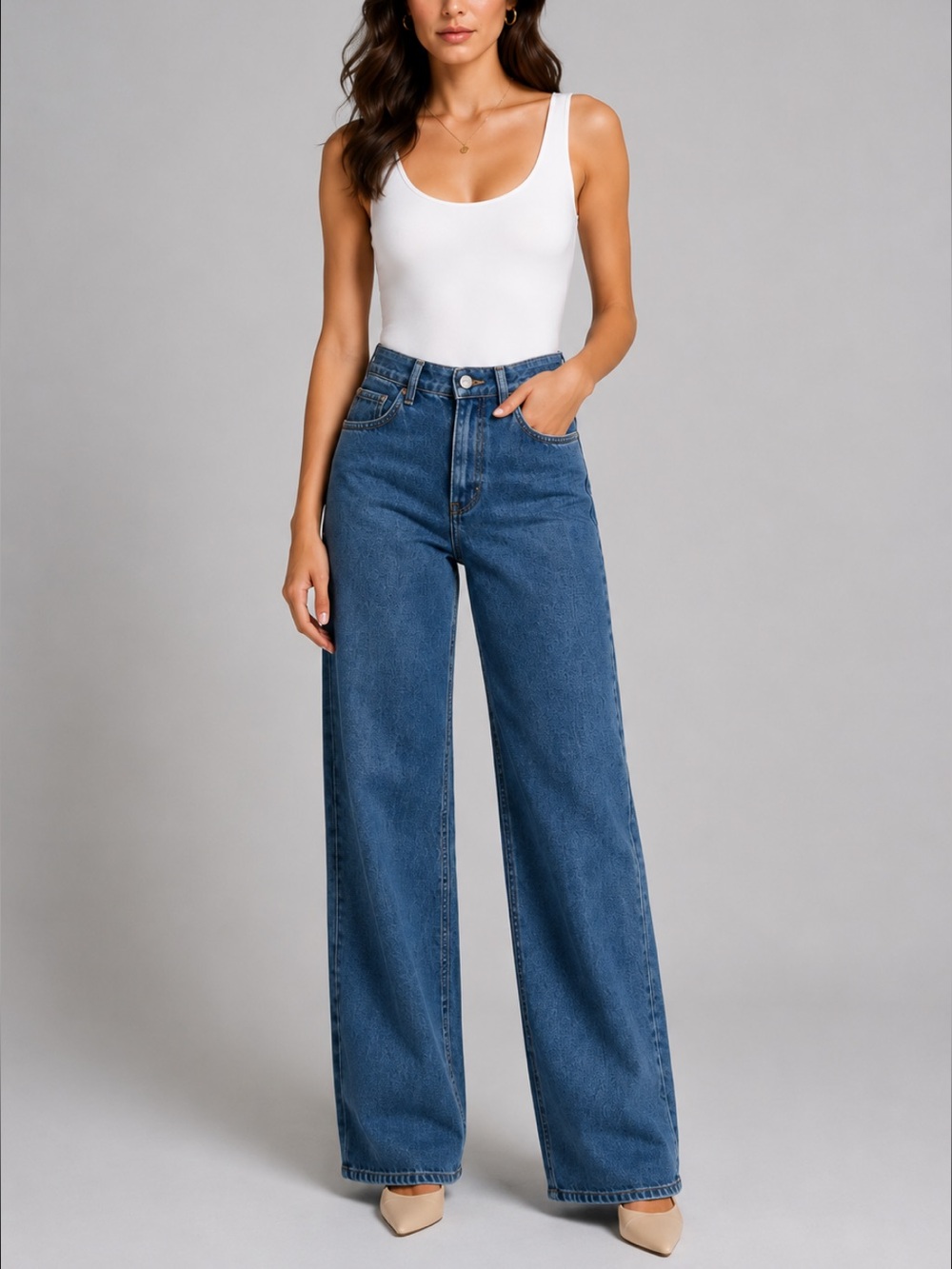 Oraije Paris Wide Leg Jeans High Rise Blue Denim EU 36 US 4 W26